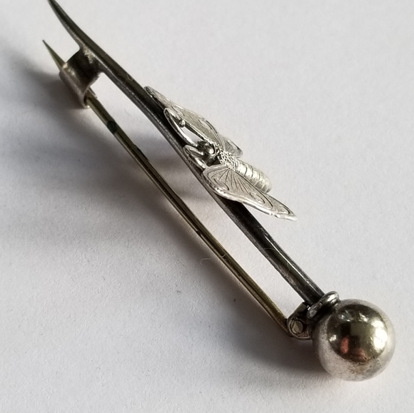 Relisted -antique Butterfly bar pin brooch Sterling Silver victorian edwardian - Picture 9 of 13